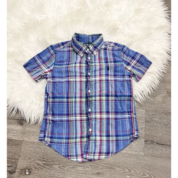 Ralph Lauren Boys Plaid Button Down Short Sleeve Shirt Size 6Y Preppy Collared - Picture 1 of 3